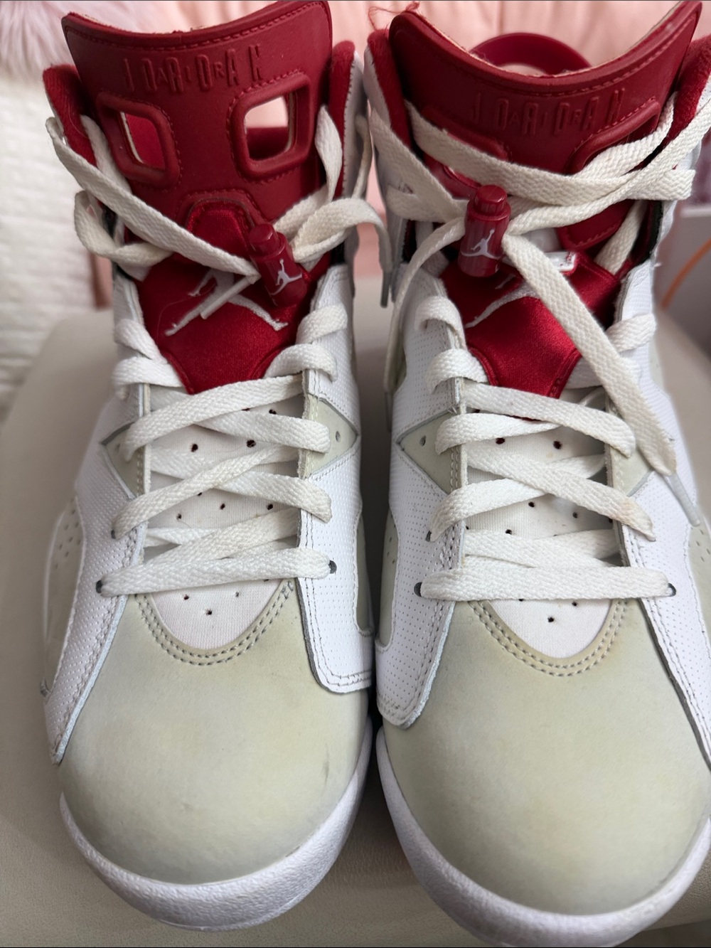 Jordan men High-Top Sneakers in White and Red